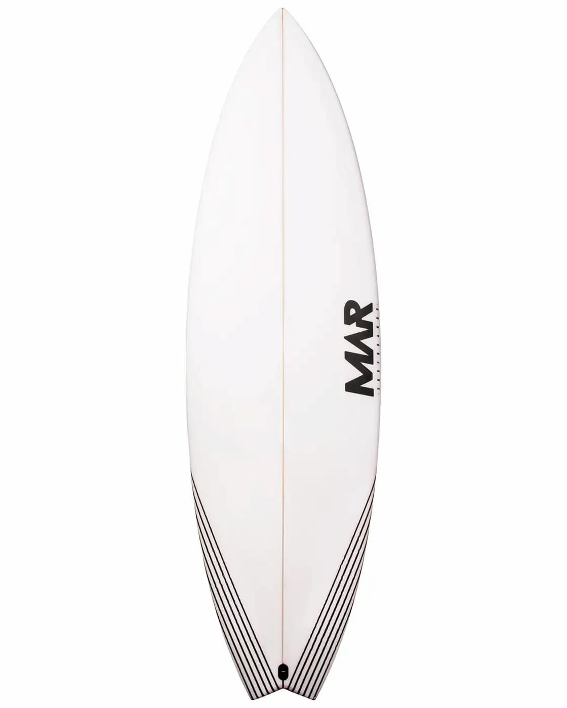 Parrot surfboard top view with white deck and performance shortboard shape